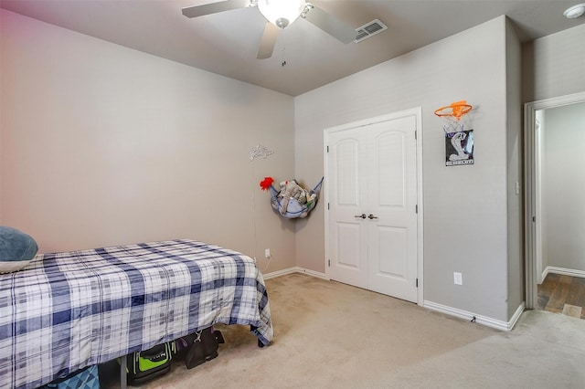 106 Camelot St, Glen Rose, TX 76043 - bedroom with light colored carpet and a ceiling fan