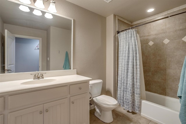 106 Camelot St, Glen Rose, TX 76043 - full bathroom with vanity, tile patterned flooring, shower / bath combo, and a textured wall