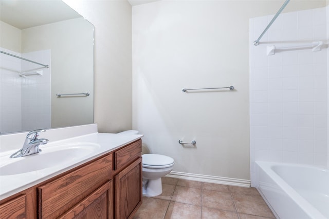1728 Sandpiper Ln, Carrollton, TX 75007 - bathroom with toilet, vanity, tile patterned flooring, shower / washtub combination, and baseboards