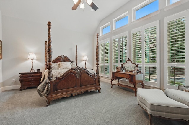 3500 Oak Island Ln, Flower Mound, TX 75028 - bedroom with carpet, vaulted ceiling, ceiling fan, and baseboards