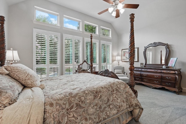 3500 Oak Island Ln, Flower Mound, TX 75028 - carpeted bedroom featuring vaulted ceiling and a ceiling fan