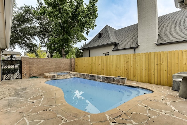 4605 Lafayette Ave, Fort Worth, TX 76107 - view of swimming pool featuring a fenced backyard, a patio area, a gate, and a pool with connected hot tub