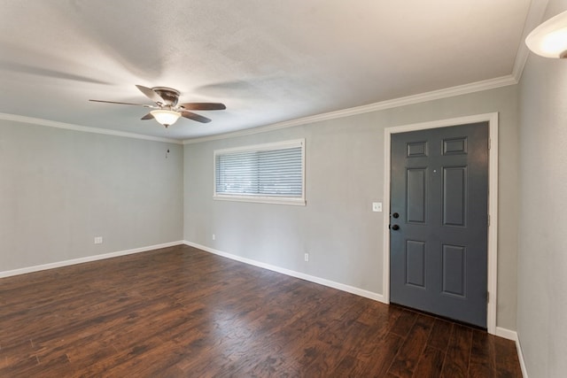 120 Rosedale Dr, Athens, TX 75751 - foyer entrance with dark wood finished floors, a ceiling fan, crown molding, and baseboards