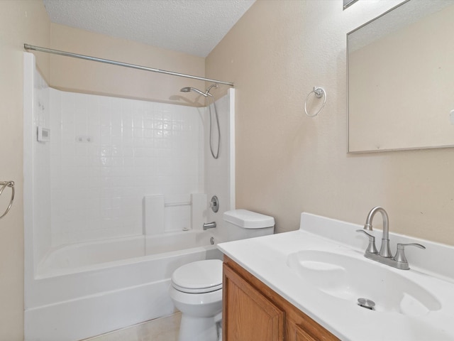 7605 Mosspoint Ct, Denton, TX 76210 - full bathroom featuring a textured ceiling,  shower combination, vanity, and toilet