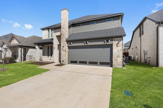 2012 Edgewater St, Celina, TX 75009 - view of front facade with an attached garage, driveway, a shingled roof, and a front lawn