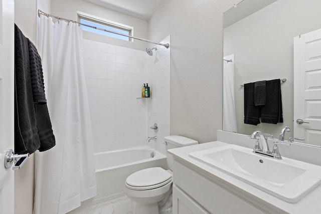 2012 Edgewater St, Celina, TX 75009 - bathroom featuring shower / tub combo with curtain, toilet, vanity, and marble look tiles