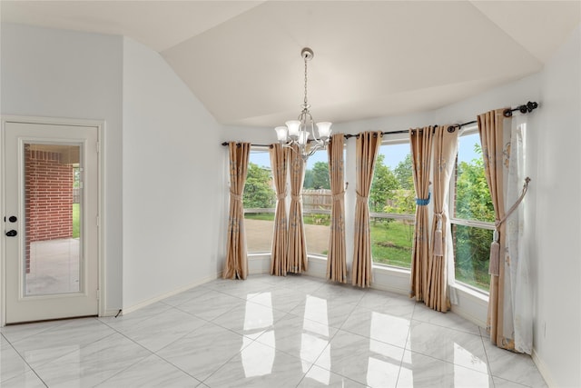 238 Rudder, Gun Barrel City, TX 75156 - unfurnished dining area with vaulted ceiling, a chandelier, and baseboards