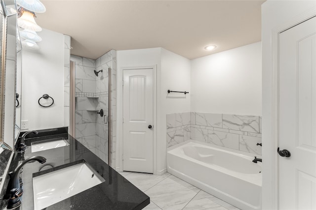 238 Rudder, Gun Barrel City, TX 75156 - full bath featuring a garden tub, marble look tiles, double vanity, and a tile shower
