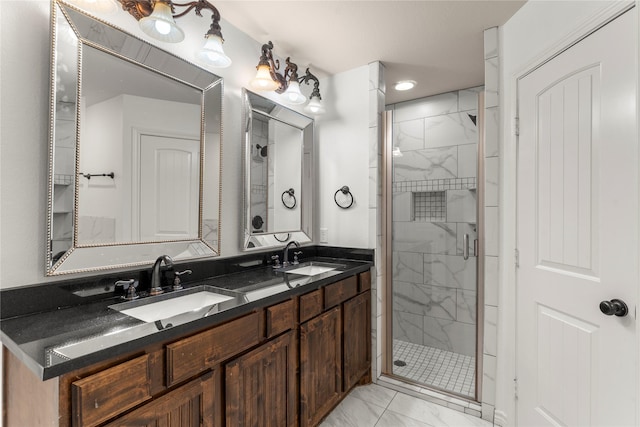 238 Rudder, Gun Barrel City, TX 75156 - bathroom featuring marble look tiles, a stall shower, and double vanity