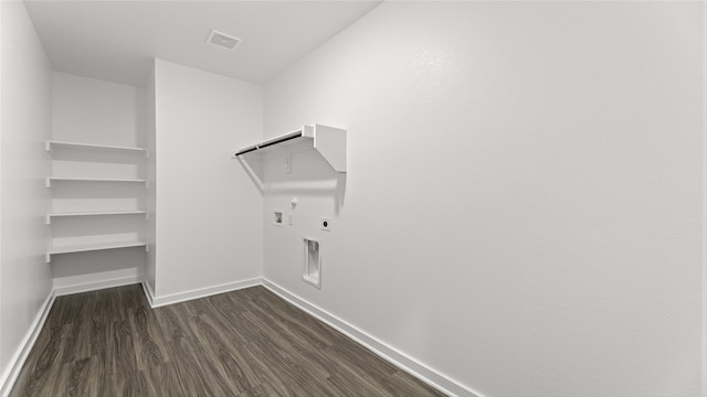 1632 Elle Ln, Aubrey, TX 76227 - laundry room featuring hookup for a gas dryer, hookup for an electric dryer, hookup for a washing machine, baseboards, and dark wood-style flooring