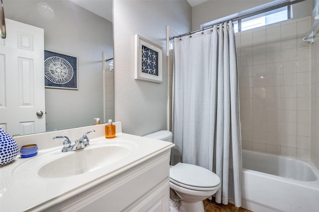 7201 Faraday Ln, Mckinney, TX 75071 - bathroom with toilet, vanity, shower / bathtub combination with curtain, and tile patterned floors