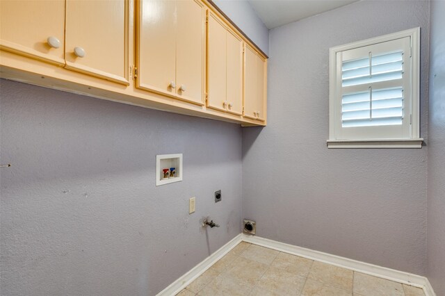10118 Cromwell Dr, Dallas, TX 75229 - laundry area with electric dryer hookup, cabinet space, baseboards, hookup for a washing machine, and gas dryer hookup