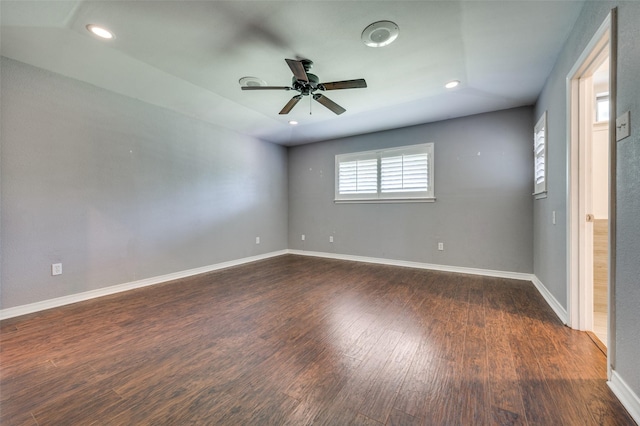 10118 Cromwell Dr, Dallas, TX 75229 - spare room featuring ceiling fan, dark wood-style floors, recessed lighting, and baseboards