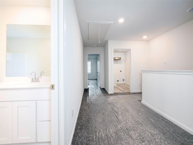 1218 Parker Dr, Princeton, TX 75407 - corridor with carpet floors, attic access, and recessed lighting