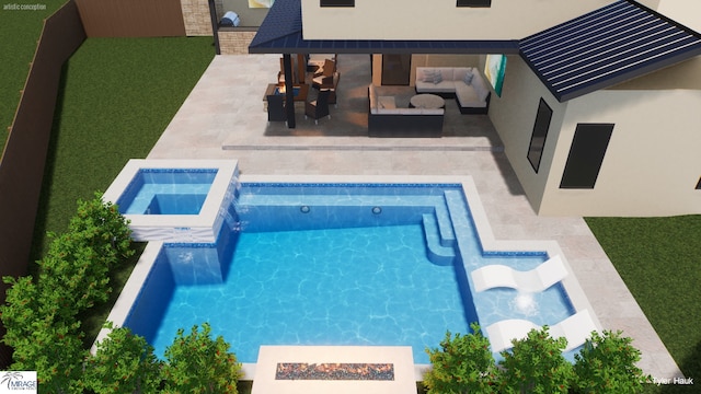 7163 Lyre Ln, Dallas, TX 75214 - view of swimming pool with a patio, an outdoor hangout area, and a pool with connected hot tub