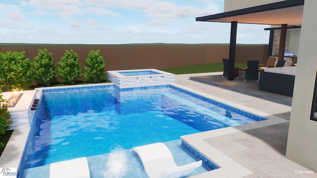 7163 Lyre Ln, Dallas, TX 75214 - view of swimming pool with an in-ground hot tub, a fenced backyard, and a patio area