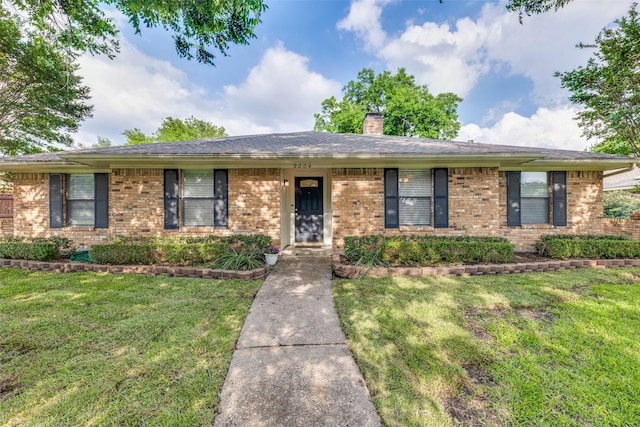 5004 Andover Dr, Plano, TX 75023 - ranch-style home featuring a front lawn, brick siding, and a chimney