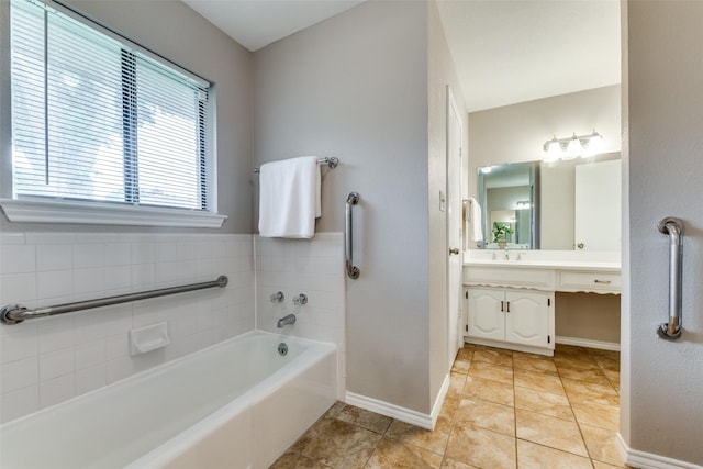 5004 Andover Dr, Plano, TX 75023 - bathroom with a garden tub, vanity, and tile patterned floors