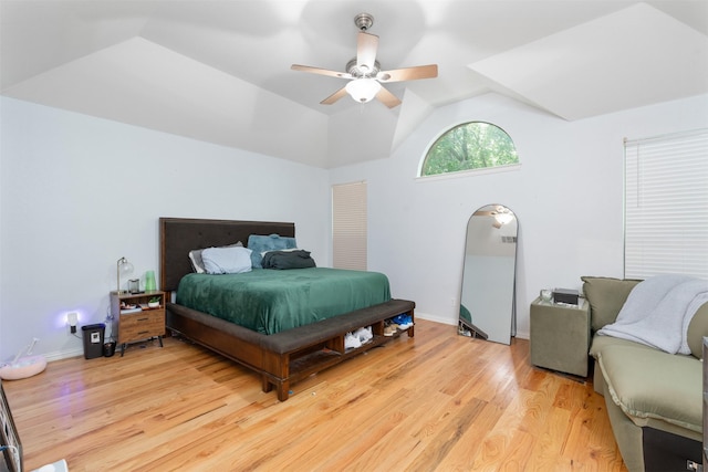 933 Oatlands Pl, Burleson, TX 76028 - bedroom featuring light wood-style floors, arched walkways, lofted ceiling, baseboards, and ceiling fan