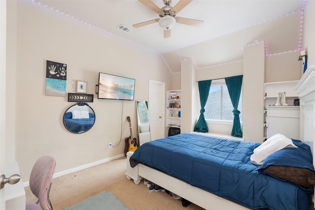 933 Oatlands Pl, Burleson, TX 76028 - bedroom featuring carpet flooring, baseboards, lofted ceiling, and a ceiling fan