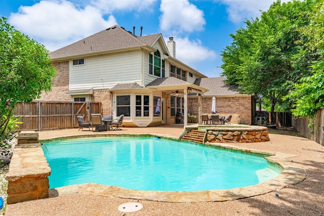 933 Oatlands Pl, Burleson, TX 76028 - view of pool featuring a patio, a fenced backyard, and a ceiling fan