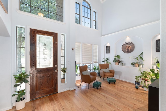 933 Oatlands Pl, Burleson, TX 76028 - foyer entrance with a towering ceiling, wood finished floors, and baseboards