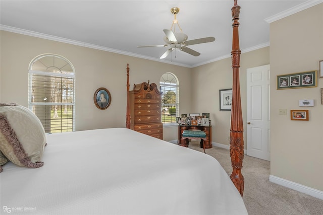 5705 Lake Side Dr, Bossier City, LA 71111 - bedroom with carpet floors, crown molding, baseboards, and ceiling fan