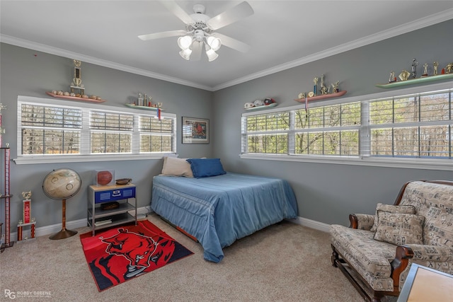 5705 Lake Side Dr, Bossier City, LA 71111 - carpeted bedroom with ornamental molding, baseboards, and ceiling fan