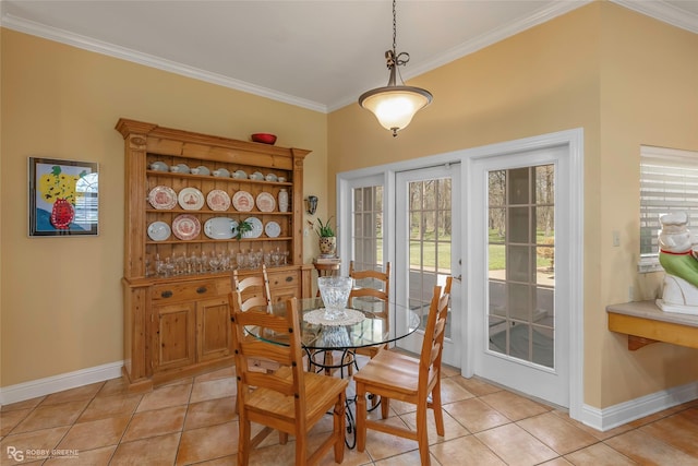 5705 Lake Side Dr, Bossier City, LA 71111 - dining room with ornamental molding, baseboards, and light tile patterned floors
