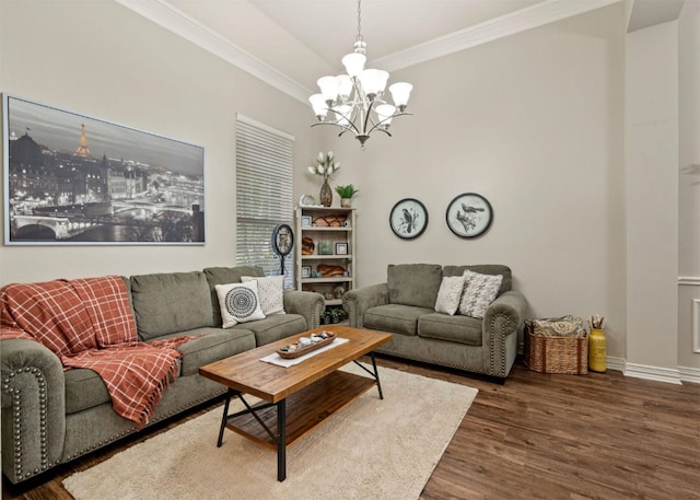 2541 Sir Tristram Ln, Lewisville, TX 75056 - living area featuring a chandelier, wood finished floors, and crown molding