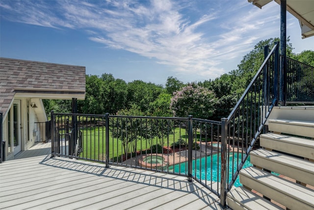3873 Heritage Trl, Celina, TX 75009 - deck featuring a pool with connected hot tub and view of scattered trees