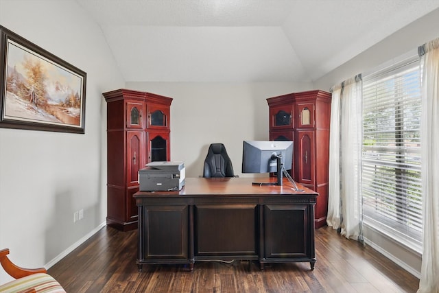 8217 Alderwood Pl, Plano, TX 75025 - office space featuring lofted ceiling, dark wood-style floors, and baseboards