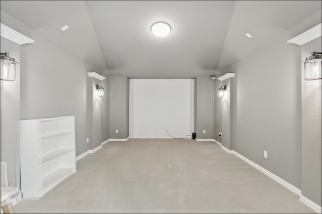1001 Gentle Knoll Ln, Prosper, TX 75078 - carpeted cinema with vaulted ceiling and baseboards