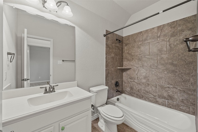2408 Comal Ct, Royse City, TX 75189 - full bathroom with shower / washtub combination, toilet, vanity, and vaulted ceiling