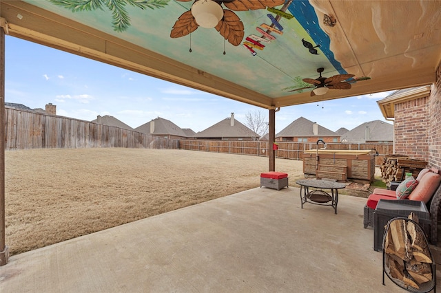 2408 Comal Ct, Royse City, TX 75189 - fenced backyard with a ceiling fan and a patio
