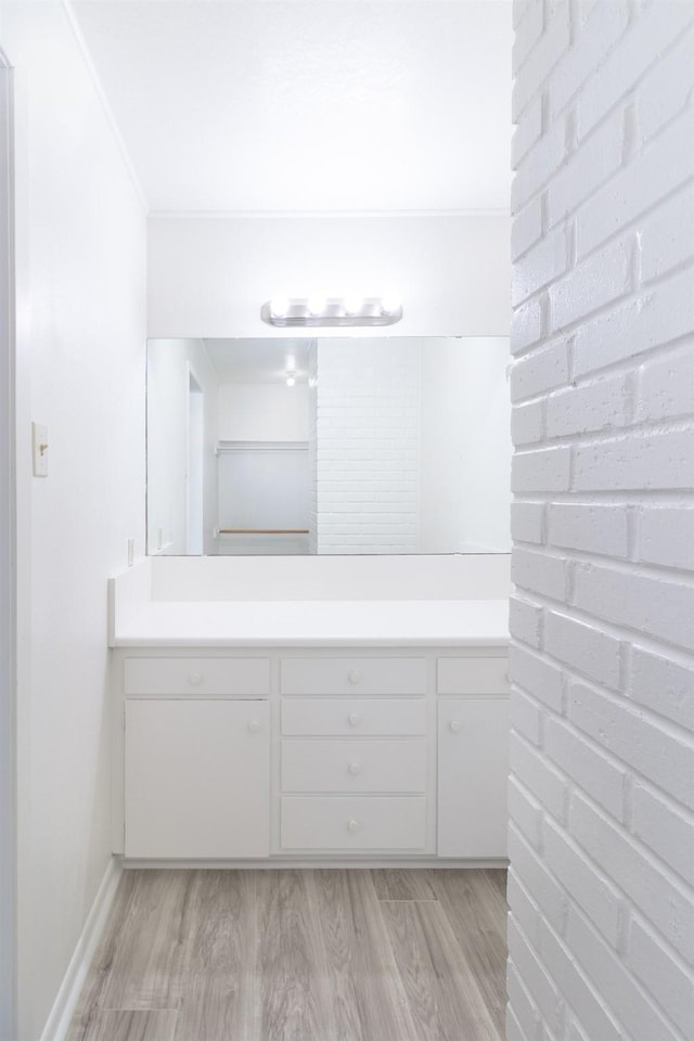 2992 County Road 100, Brady, TX 76825 - bathroom featuring vanity, wood finished floors, and ornamental molding