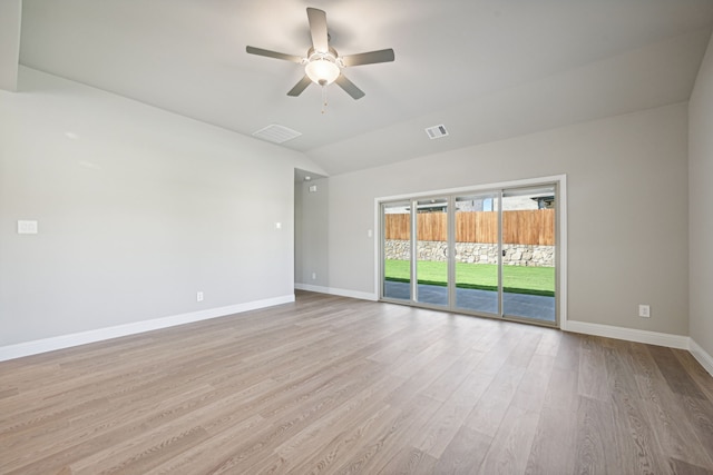516 Stagg St, Mckinney, TX 75069 - empty room with a ceiling fan, light wood-style flooring, baseboards, and lofted ceiling