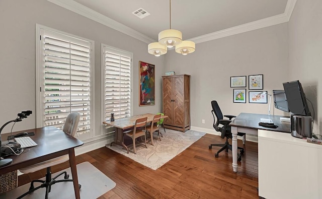 103 Saintsbury Cir, Waco, TX 76712 - home office featuring crown molding, wood finished floors, and baseboards