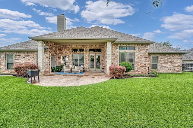 103 Saintsbury Cir, Waco, TX 76712 - back of property featuring a chimney, french doors, and brick siding