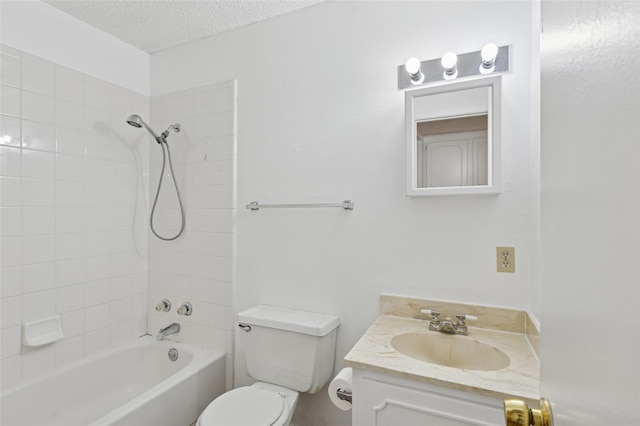 6003 Springwood Dr, Arlington, TX 76001 - bathroom with toilet,  shower combination, vanity, and a textured ceiling