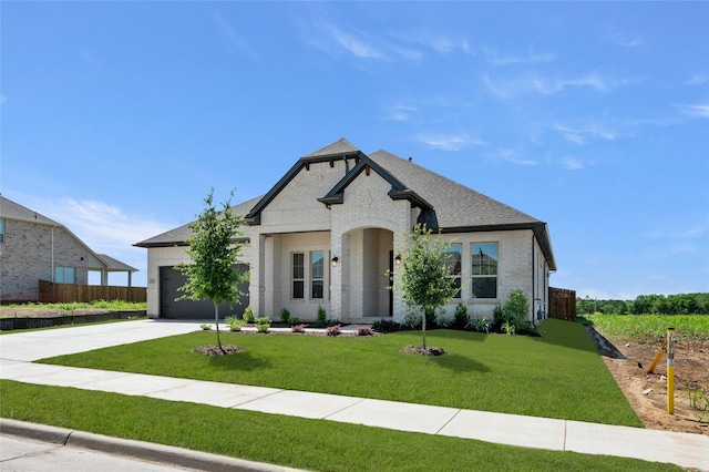 2397 Rams Horn Dr, Waxahachie, TX 75165 - french country inspired facade with brick siding, a garage, concrete driveway, and roof with shingles