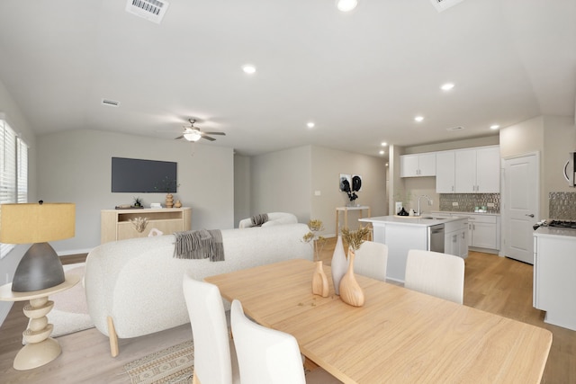 414 Stagg St, Mckinney, TX 75069 - dining room featuring light wood finished floors, a ceiling fan, and recessed lighting
