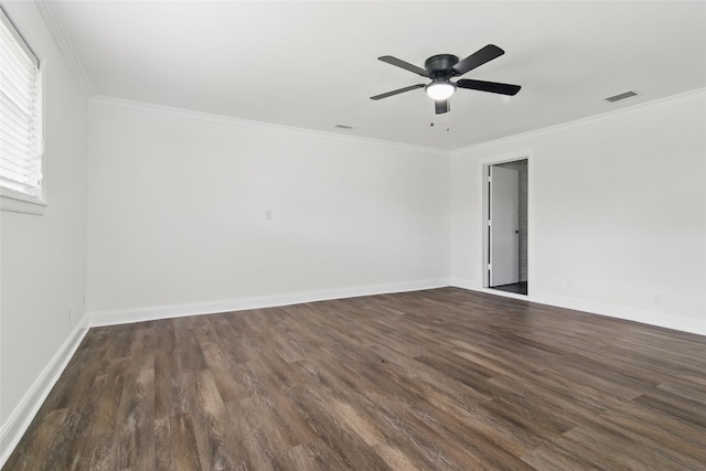 1025 Briar Way, Garland, TX 75043 - empty room with crown molding, dark wood-type flooring, baseboards, and ceiling fan