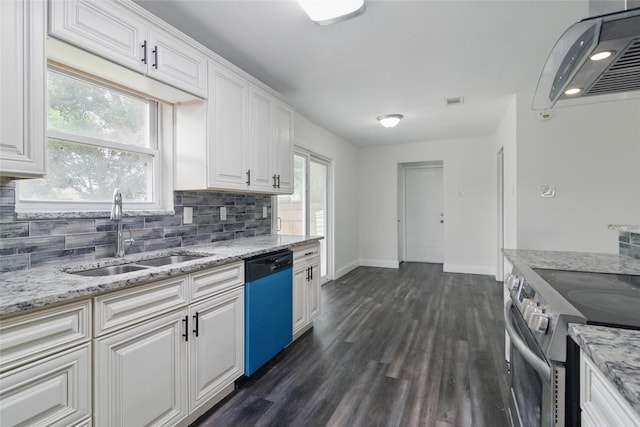 1025 Briar Way, Garland, TX 75043 - kitchen featuring dishwashing machine, range hood, a sink, tasteful backsplash, and stainless steel range with electric cooktop