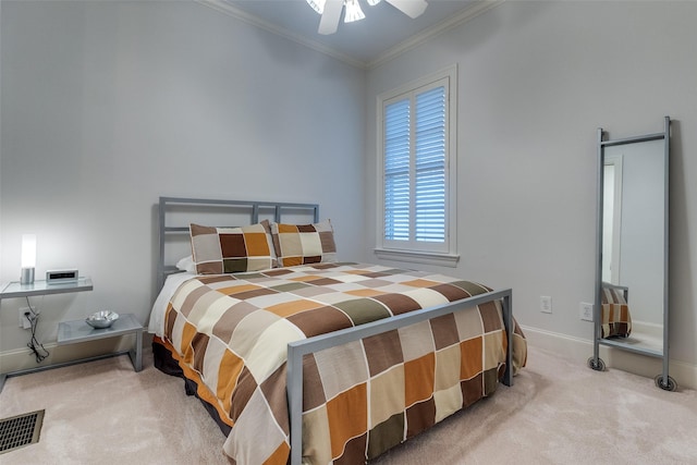 3217 Rankin St, University Park, TX 75205 - carpeted bedroom featuring crown molding, baseboards, and a ceiling fan