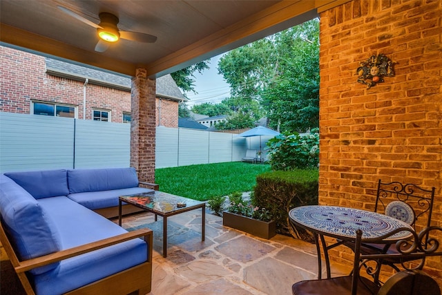 3217 Rankin St, University Park, TX 75205 - fenced backyard featuring an outdoor hangout area, a patio area, and ceiling fan