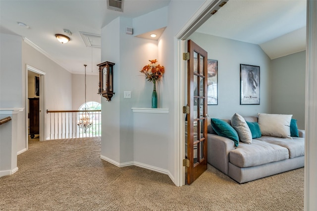 2362 Barret Dr, Frisco, TX 75033 - sitting room with carpet flooring, plenty of natural light, a chandelier, baseboards, and lofted ceiling