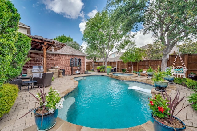 2362 Barret Dr, Frisco, TX 75033 - view of pool with a fenced backyard, a patio area, and a pool with connected hot tub