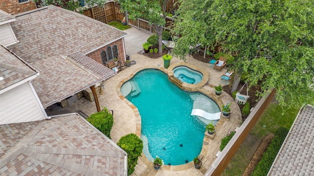 2362 Barret Dr, Frisco, TX 75033 - view of swimming pool with a patio area, a fenced backyard, and a pool with connected hot tub