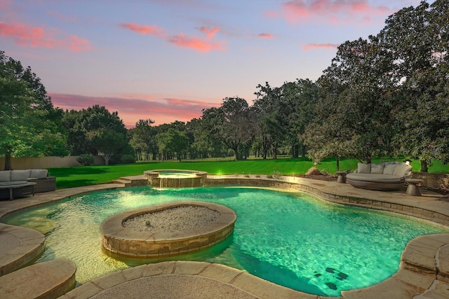 702 Malton Ln, Southlake, TX 76092 - view of swimming pool featuring a pool with connected hot tub, an outdoor hangout area, a patio area, and a lawn
